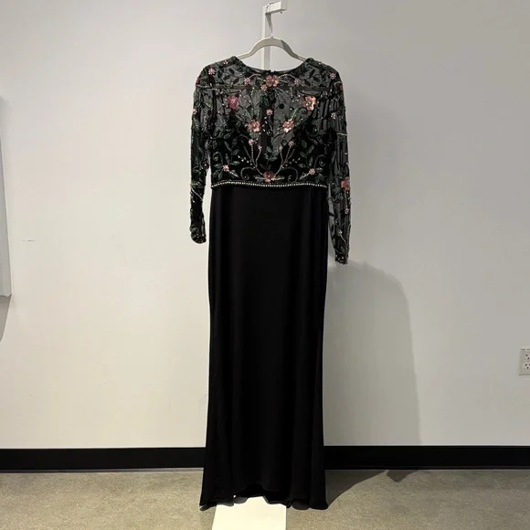 Mac Duggal Black and Pink Floral Maxi Dress - Picture 4 of 9